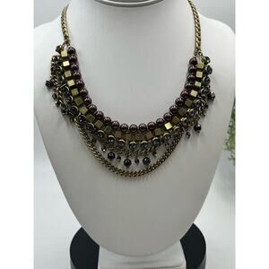 Silpada KR Vintage Hematite Bead Purple Faux Pearl Brass Necklace Magnetic Clasp